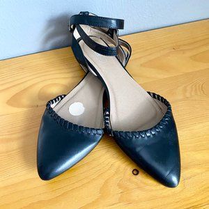 Pointed Toe Ankle Strap Black Flats - Like NEW